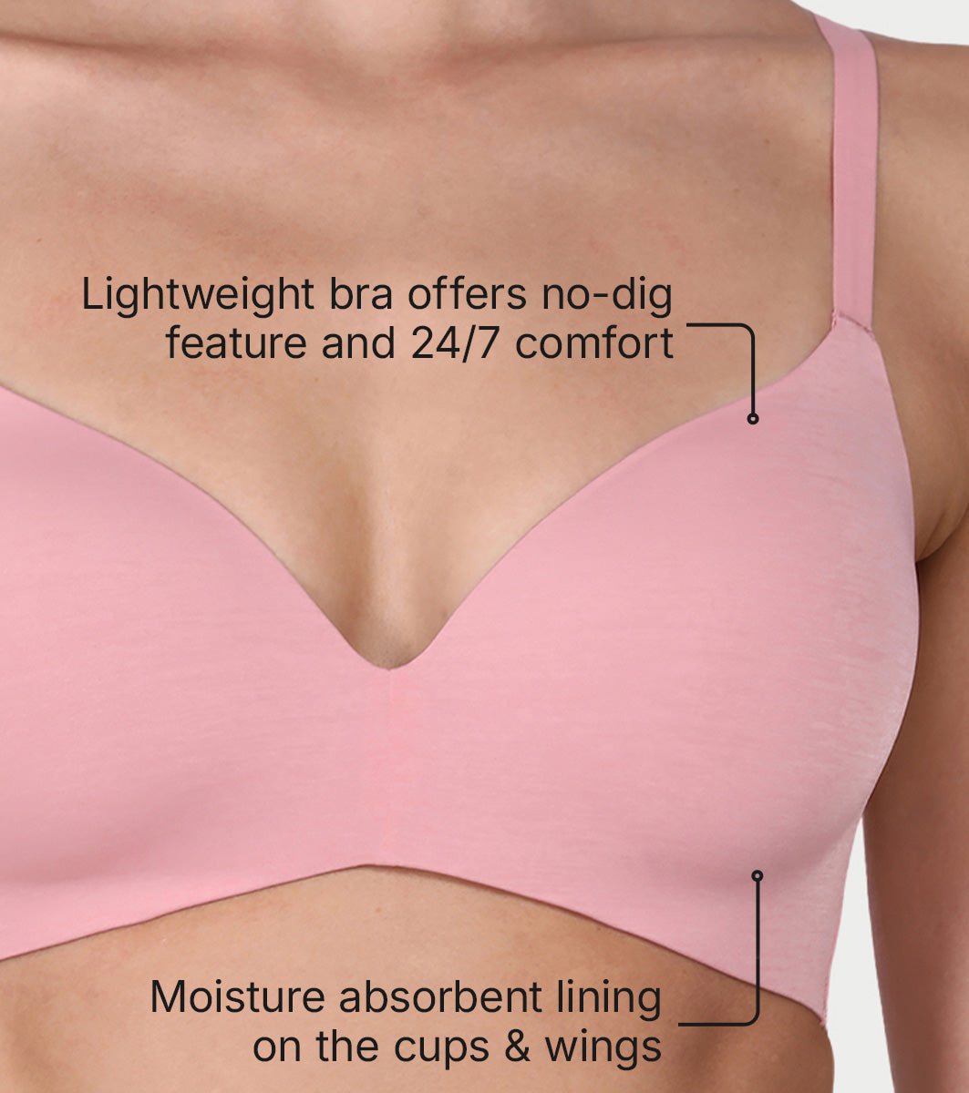 Enamor Innovations Invisibra, Ultra smooth, Flexi Wire Lift, Bonded, Women's T-Shirt Bra - Seamless, No-Pinch, Padded, Wirefree, Medium Coverage - F084 (Strawberry Ice)