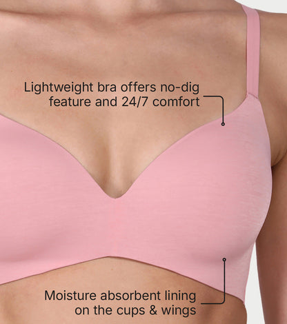 Enamor Innovations Invisibra, Ultra smooth, Flexi Wire Lift, Bonded, Women's T-Shirt Bra - Seamless, No-Pinch, Padded, Wirefree, Medium Coverage - F084 (Strawberry Ice)