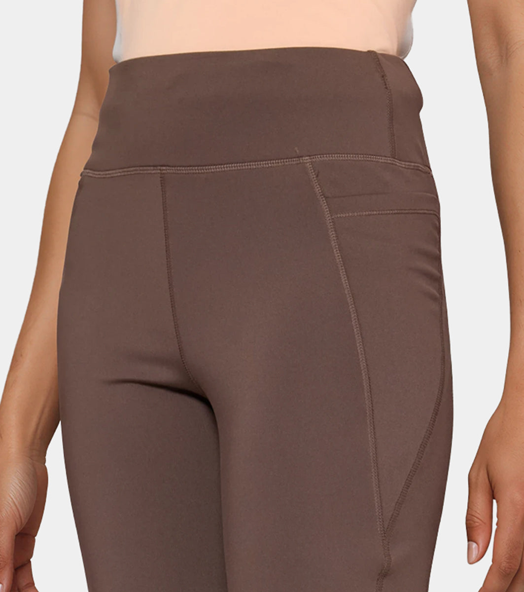 Enamor High Rise Full Length Pull on Boot Cut Active Pant For Women - Relaxed Fit, Quick Dry, Antimicrobial - A402 (Chocolate Brown)