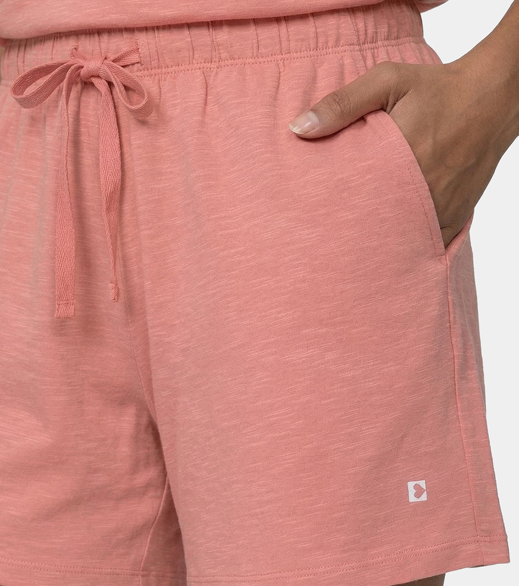 Enamor Drawstring Mid Thigh Length Mid Rise Basic Shorts - Relaxed Fit, Super Soft Cotton - E062 (Desert Sand)