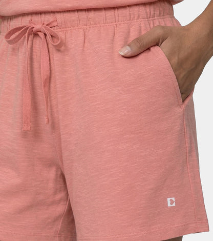 Enamor Drawstring Mid Thigh Length Mid Rise Basic Shorts - Relaxed Fit, Super Soft Cotton - E062 (Desert Sand)