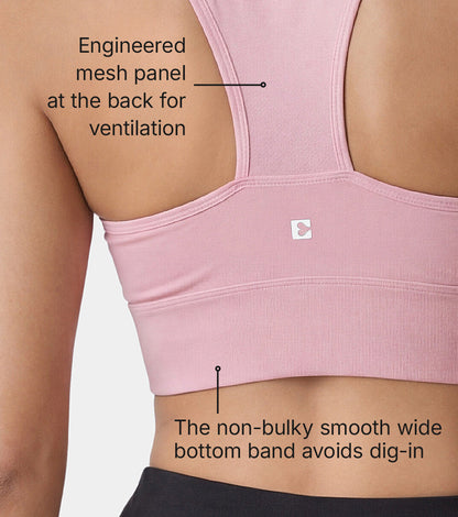 Enamor Wide Straps Seamed T-back Basic Workout Sports Bra - Quick Dry, Antimicrobial, Removable Padding, Non-Wired, Full Coverage - A202 (Pink Nectar)