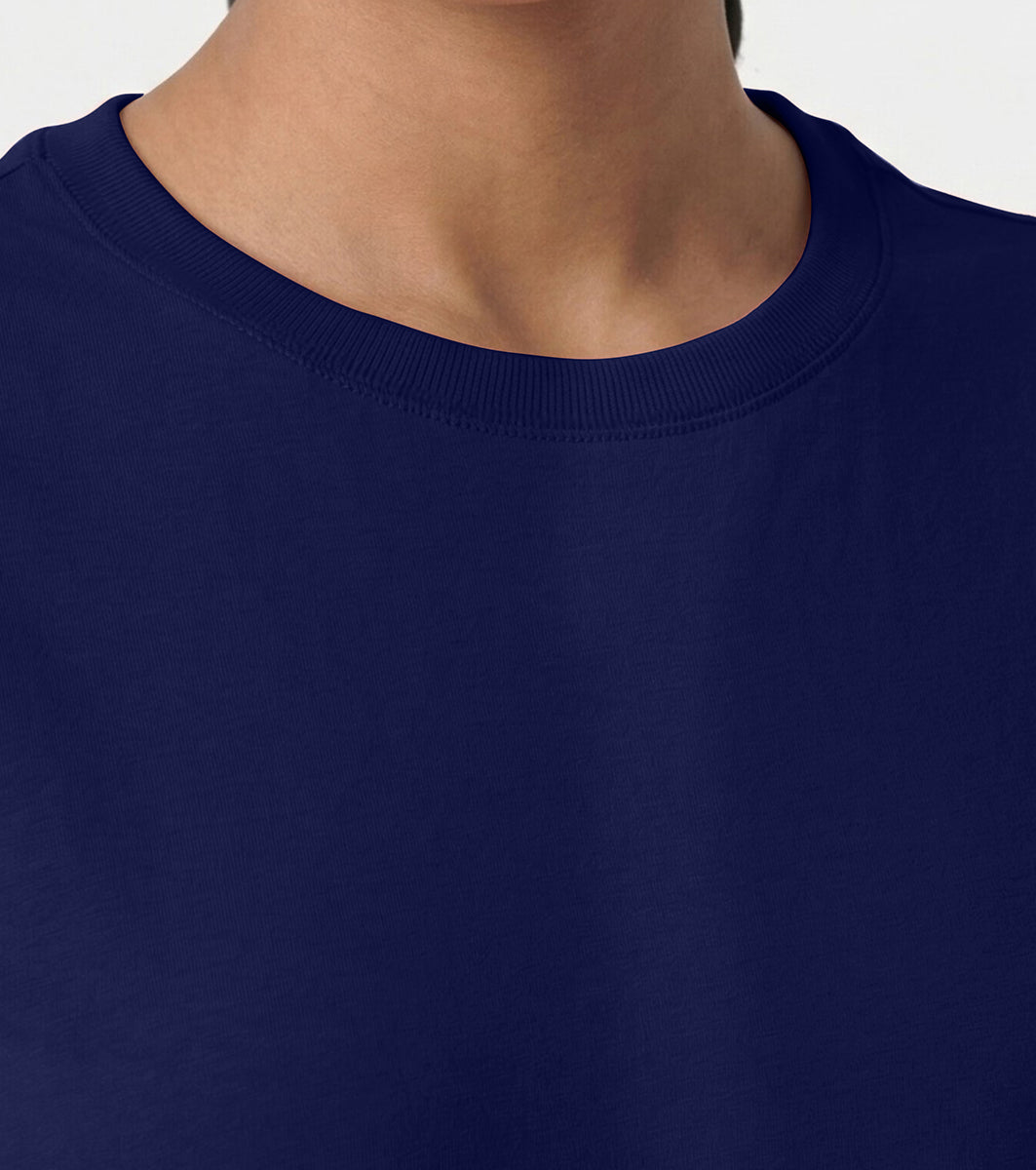 Enamor Pull on Short Sleeve Crew Neck Regular Length Cotton Comfort T-Shirt For Women - Relaxed Fit - E311 (Dark Blue)