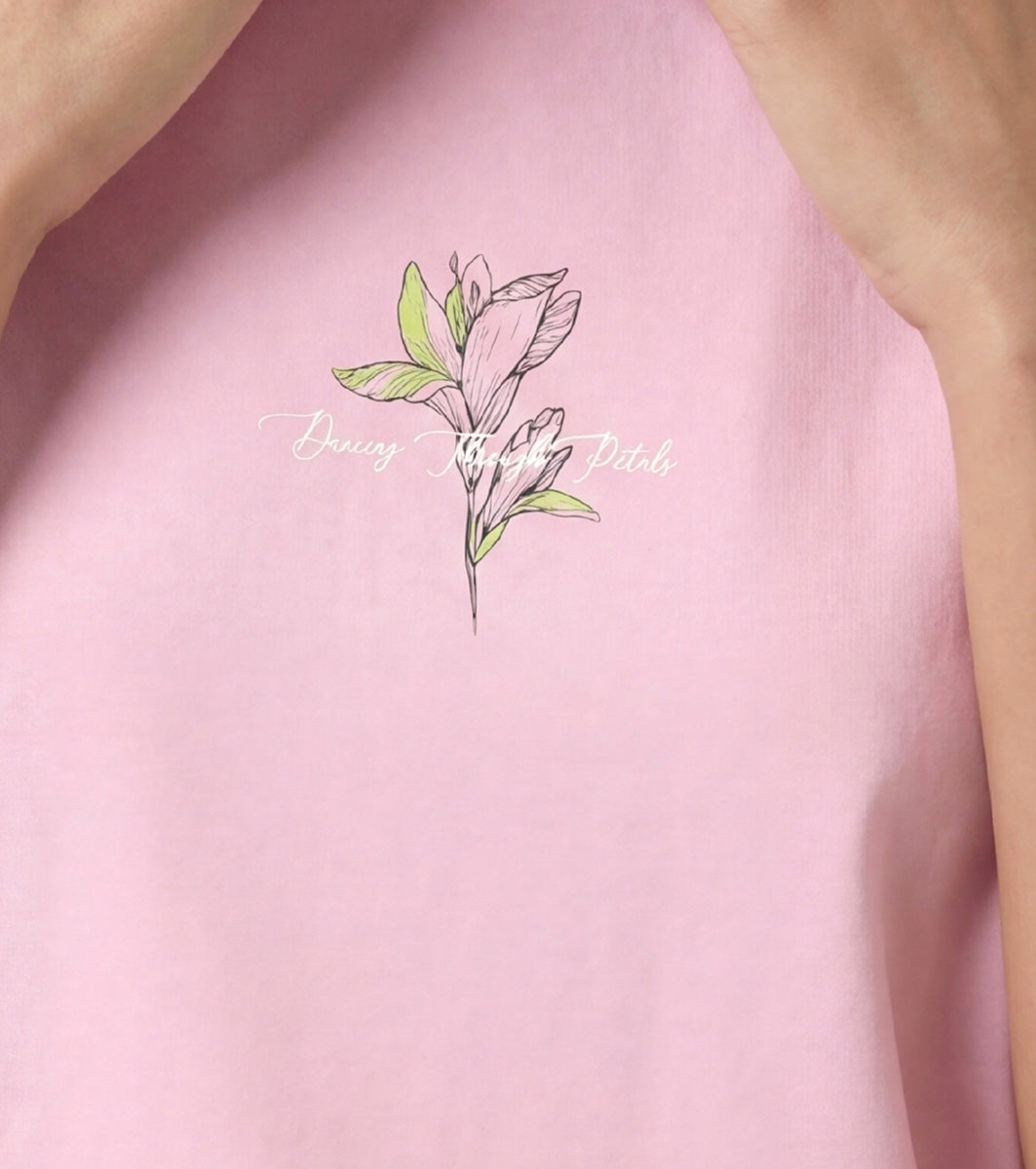 Enamor Pull on Sleeveless Crew Neck Regular Length Cotton T-Shirt For Women with Embroidery Details, Relaxed Fit - E3G7 (Pink Nectar)