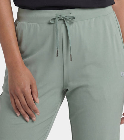 Enamor Mid Rise 7/8th length Drawstring Closure Travel Pants For Women - Relaxed Fit, Quick Dry, Antimicrobial - E068 (Sage Green)