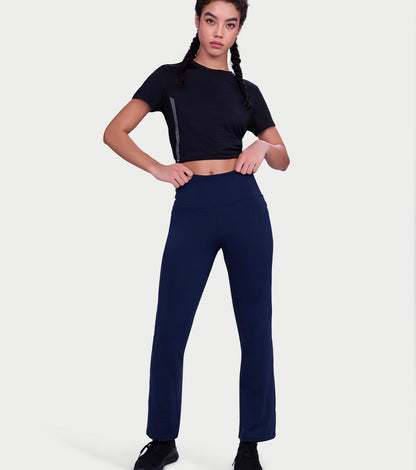 Enamor Fav Flare Pants – Butter-soft dry-fit, high-rise support & sleek flared style -A407 (Navy)