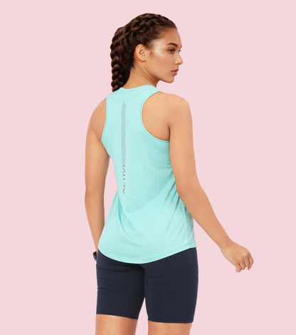 Enamor Sleeveless Round Neck Regular Length Tank T-Shirt - Slim Fit, Quick Dry, Antimicrobial - A308 (Pool Blue Mel)