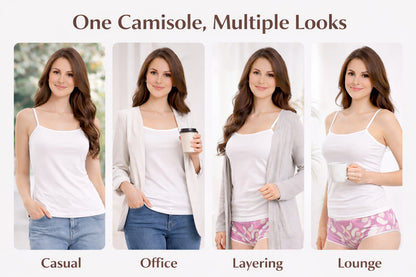 Julie Women’s Adjustable Strap Camisole | Soft Stretchable Sleeveless Innerwear | Short Length Cami Top for Daily Wear & Layering