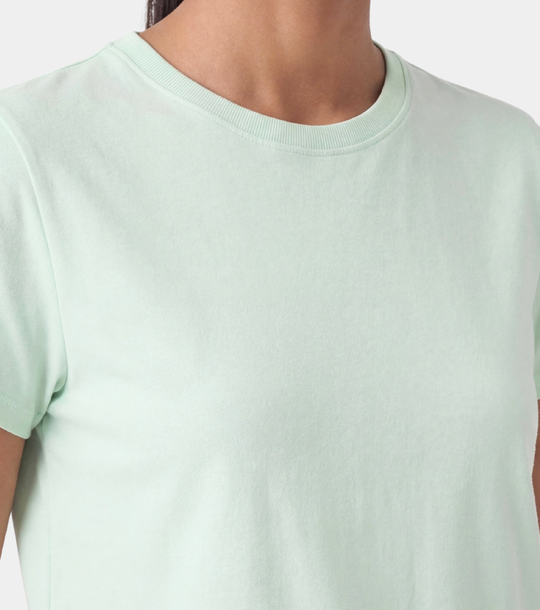 Enamor Pull on Short Sleeve Crew Neck Regular Length Cotton Comfort T-Shirt For Women - Relaxed Fit - E311 (Smoke Green)
