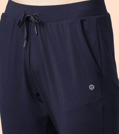 Enamor Mid Rise 7/8th length Drawstring Closure Travel Pants For Women - Relaxed Fit, Quick Dry, Antimicrobial - E068 (Navy)