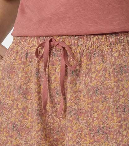 Enamor Drawstring Mid Thigh Length Mid Rise Basic Shorts - Relaxed Fit, Super Soft Cotton - E062 (Wildflower Print)