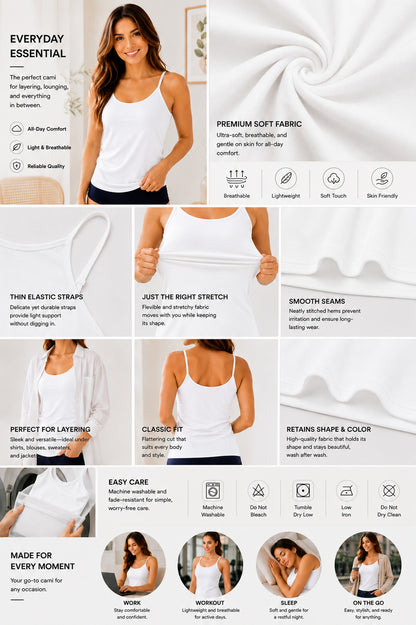 Rose Women’s Cotton Thin Strap Camisole | Soft Breathable Sleeveless Innerwear Tank Top | Stretchable Short Length Cami for Daily Wear