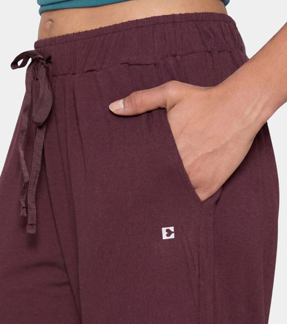 Enamor Mid Rise Regular Length Adjustable Drawstring Basic Home Lounge Pant for Women - Relaxed fit - E404 (Choco Fudge)