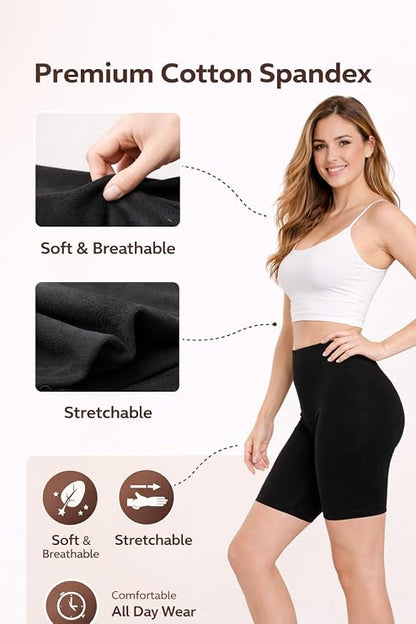 Mybody Breathable Cotton Mid-Waist Biker Shorts for Women | All-Day Comfort Gym & Yoga Wear