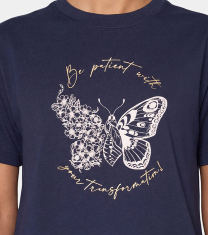 Enamor Short Sleeve Crew Neck Regular Length Cotton Active T-Shirt for Women - Relaxed Fit, Super Soft, Anti-Odour - A301 (Navy/Transformation Graphic)