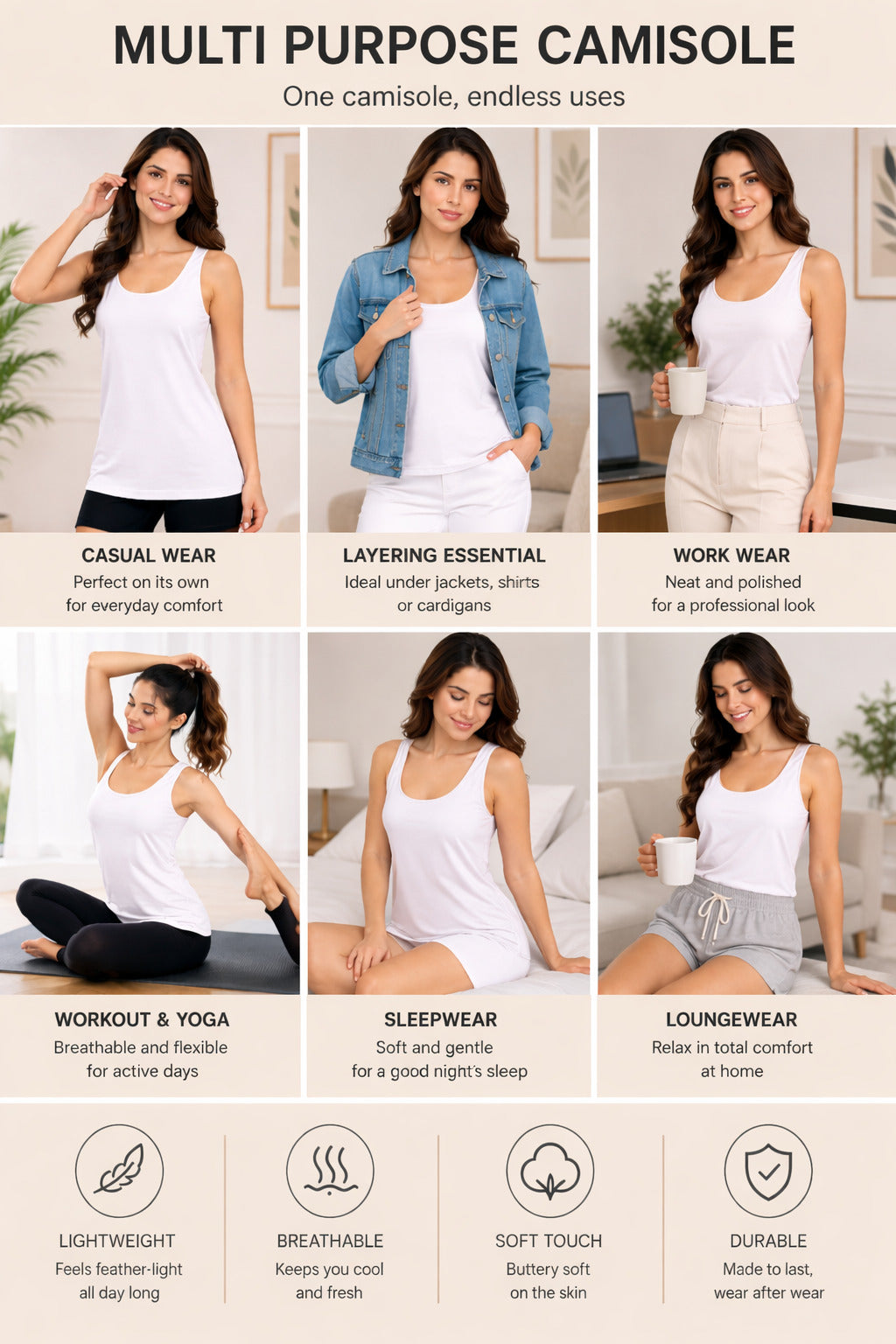 Sania Women’s Cotton Broad Strap Camisole | Soft Breathable Sleeveless Innerwear Tank Top | Stretchable Short Length Camisole for Daily Wear
