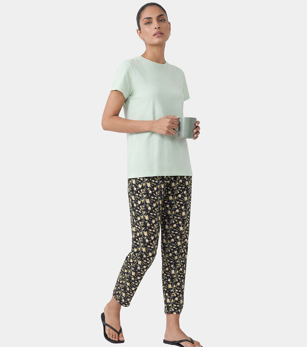 Enamor Pull on Short Sleeve Crew Neck Regular Length Cotton Comfort T-Shirt For Women - Relaxed Fit - E311 (Smoke Green)