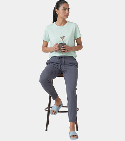 Enamor Mid Rise 7/8th length Drawstring Closure Travel Pants For Women - Relaxed Fit, Quick Dry, Antimicrobial - E068 (Turbulence)