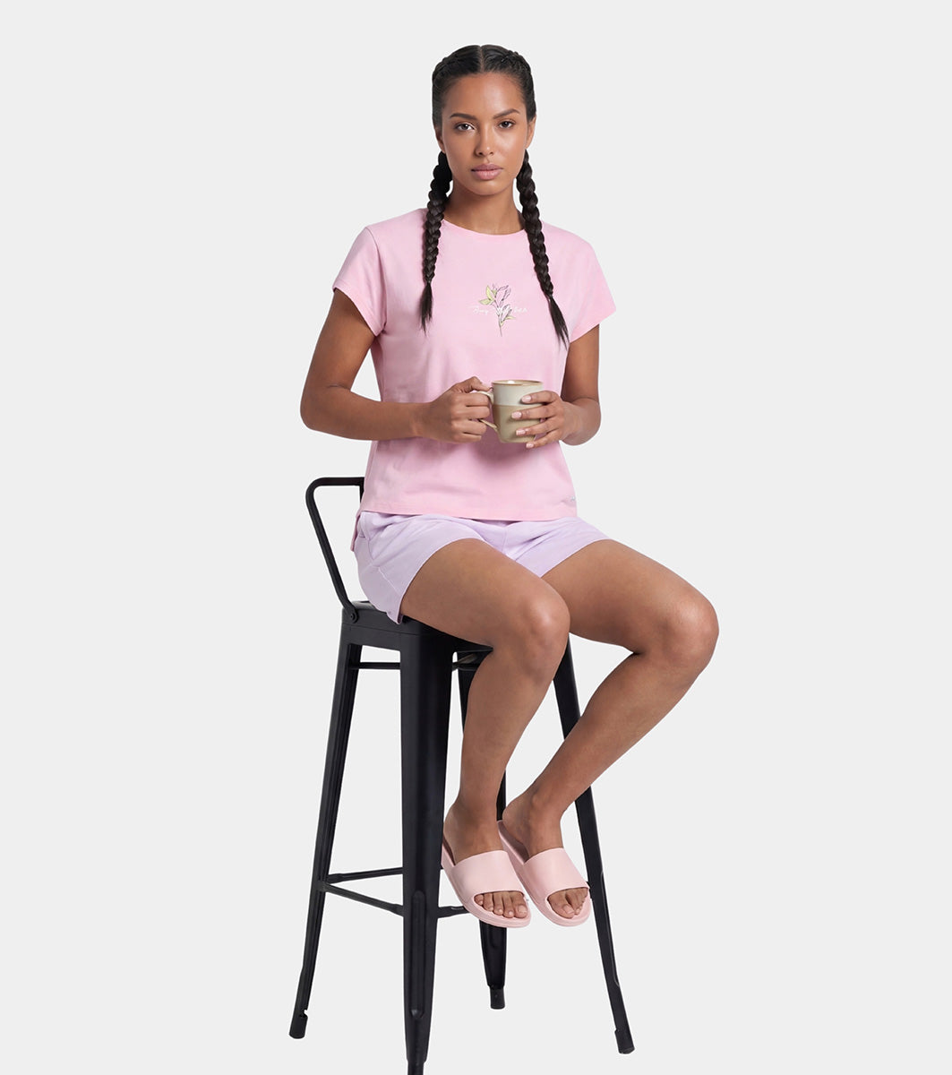 Enamor Pull on Sleeveless Crew Neck Regular Length Cotton T-Shirt For Women with Embroidery Details, Relaxed Fit - E3G7 (Pink Nectar)