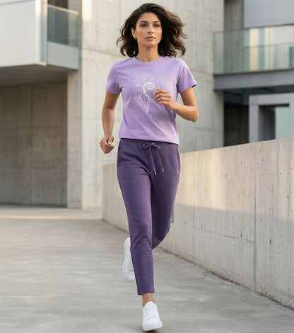 Enamor Mid Rise 7/8th length Drawstring Closure Travel Pants For Women - Relaxed Fit, Quick Dry, Antimicrobial - E068 (Purple Velvet)