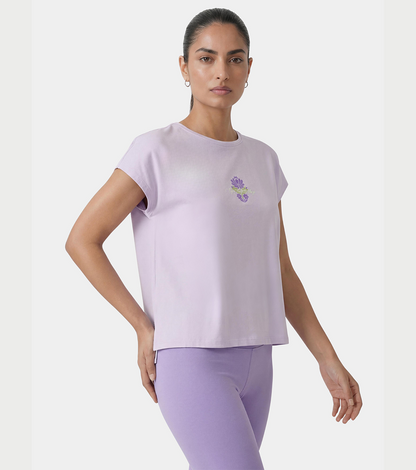 Enamor Pull on Sleeveless Crew Neck Regular Length Cotton T-Shirt For Women with Embroidery Details, Relaxed Fit - E3G7 (Lavender Fog)