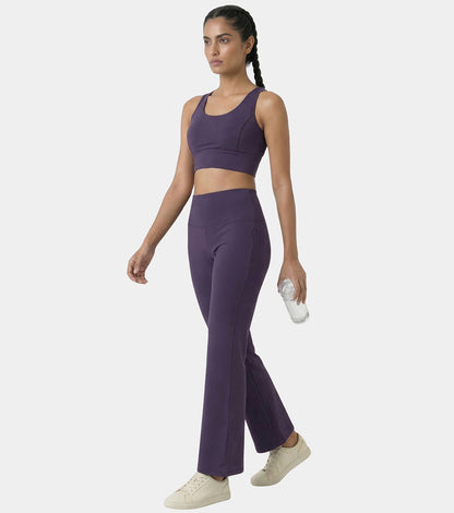 Enamor Fav Flare Pants – Butter-soft dry-fit, high-rise support & sleek flared style -A407 (Purple Velvet)