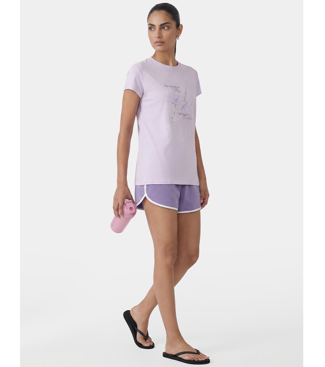 Enamor Short Sleeve Crew Neck Regular Length Basic Crew T-Shirt - Slim Fit, Soft and Breathable Stretch Cotton - E147 (Lavender Fog)