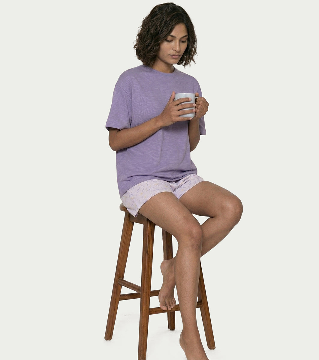 Enamor Oversized Drop Shoulder T-Shirt, 100% Cotton Slub, Oversized Fit - E312 (Purple Haze)