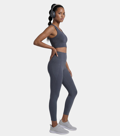 Enamor Wide Straps Seamed T-back Basic Workout Sports Bra - Quick Dry, Antimicrobial, Removable Padding, Non-Wired, Full Coverage - A202 (Turbulence)