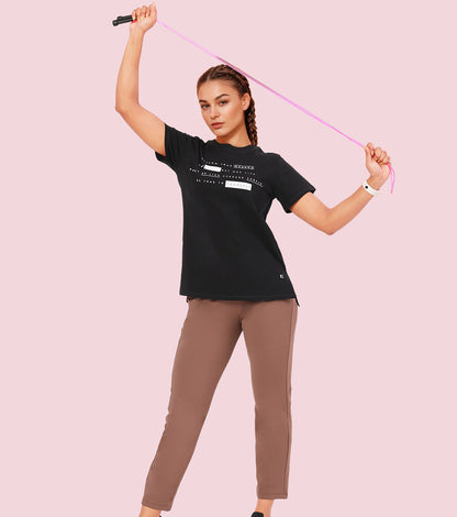 Enamor Mid Rise 7/8th length Drawstring Closure Travel Pants For Women - Relaxed Fit, Quick Dry, Antimicrobial - E068 (Nutmeg)