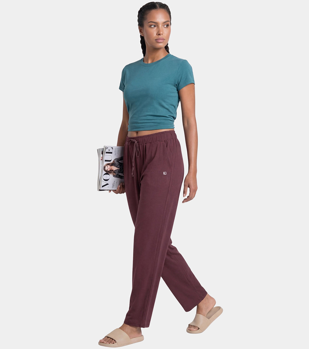 Enamor Mid Rise Regular Length Adjustable Drawstring Basic Home Lounge Pant for Women - Relaxed fit - E404 (Choco Fudge)
