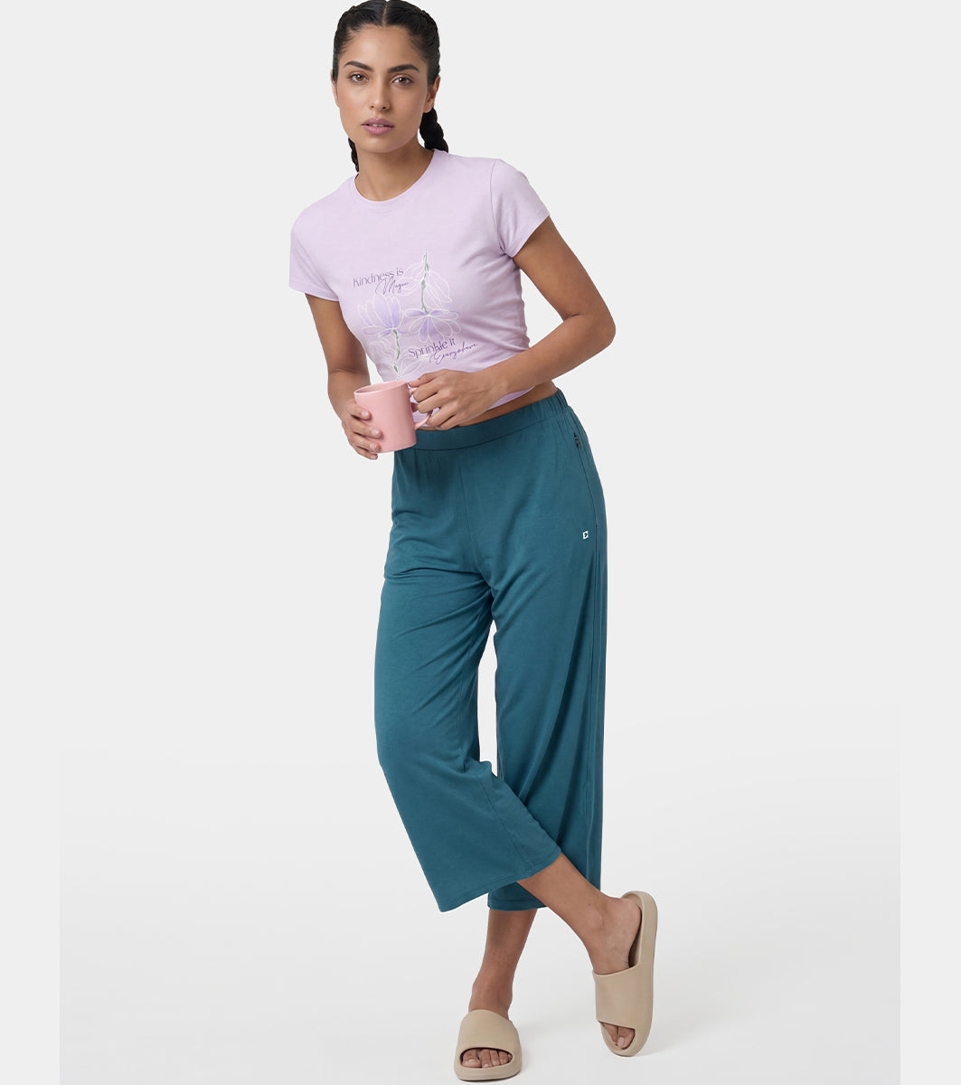 Enamor Mid Rise Crop length Slip on Shop In Culotte For Women - Relaxed Fit, Super Soft - E064 (Mediterranea)