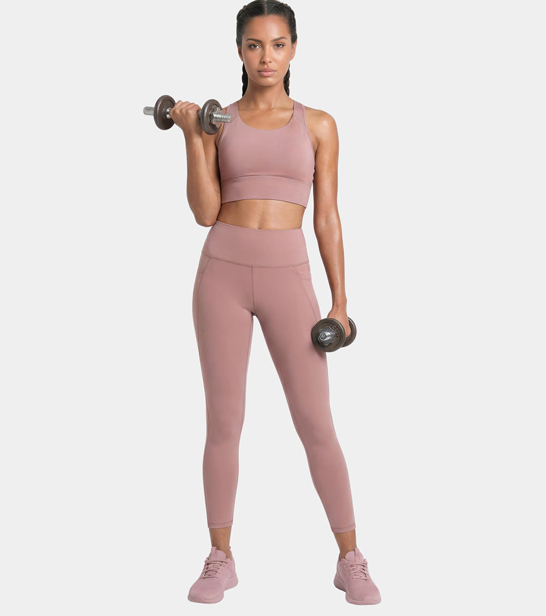 Enamor Wide Straps Seamed T-back Basic Workout Sports Bra - Quick Dry, Antimicrobial, Removable Padding, Non-Wired, Full Coverage - A202 (Pink Nectar)