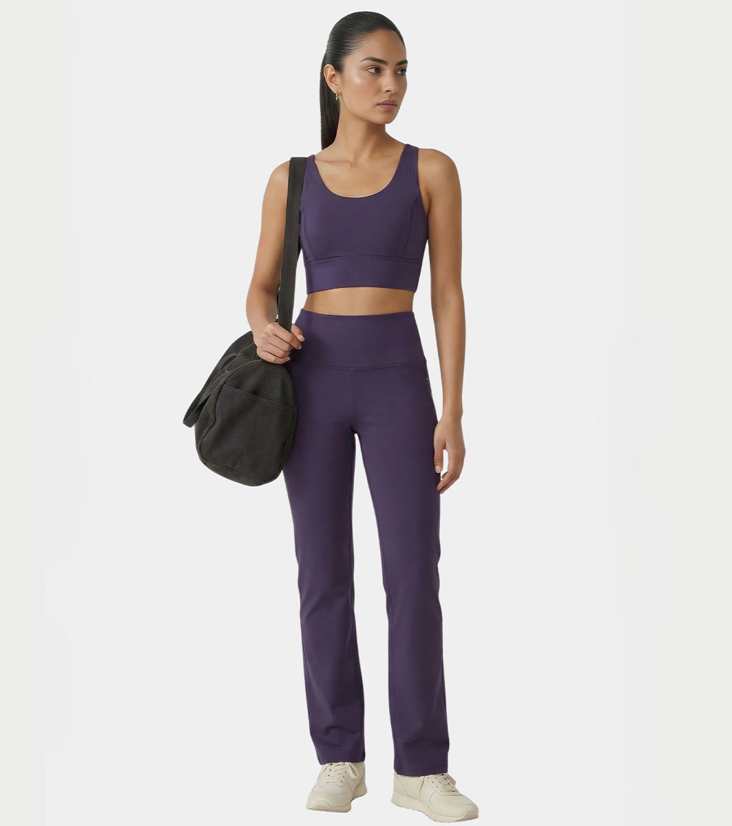 Enamor Sleeveless Crew Neck Crop length Pull On Sports Bra For Women - Hugged Fit, Cut Away Back Detail - A206 (Purple Velvet)