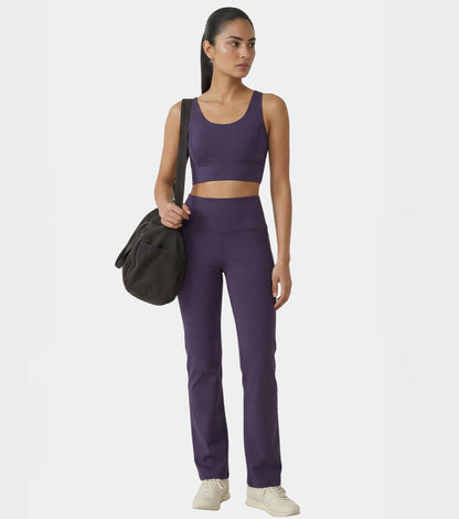 Enamor Sleeveless Crew Neck Crop length Pull On Sports Bra For Women - Hugged Fit, Cut Away Back Detail - A206 (Purple Velvet)