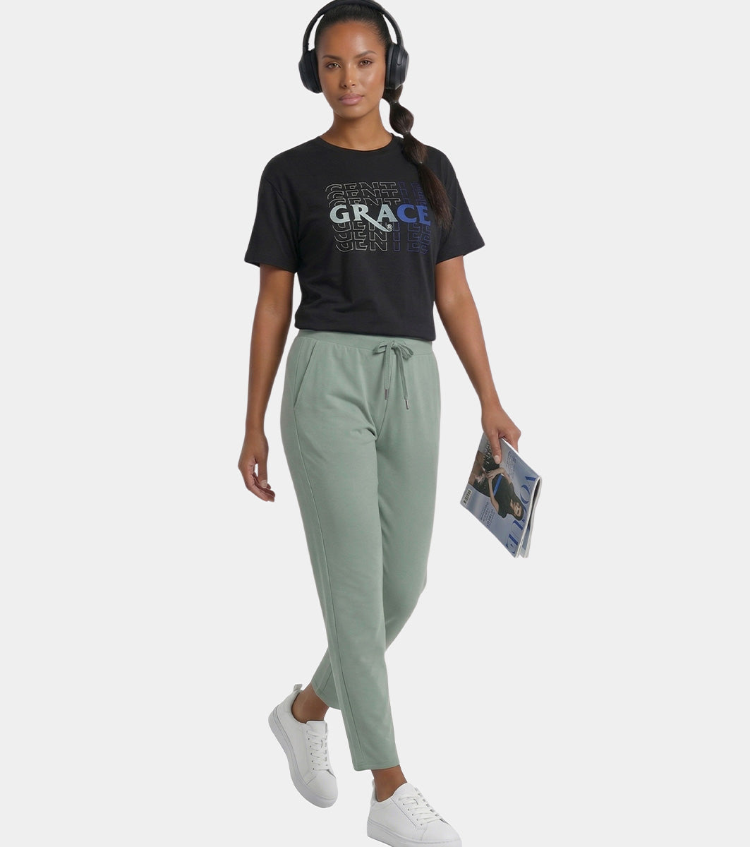 Enamor Mid Rise 7/8th length Drawstring Closure Travel Pants For Women - Relaxed Fit, Quick Dry, Antimicrobial - E068 (Sage Green)