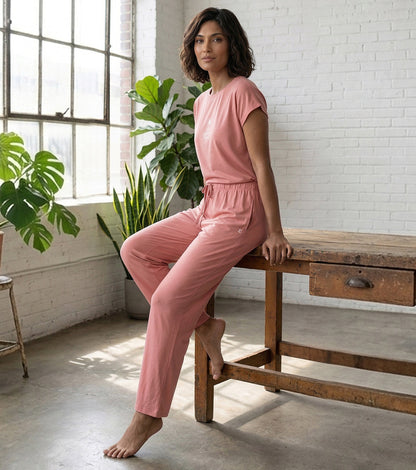 Enamor Mid Rise Regular Length Adjustable Drawstring Basic Home Lounge Pant for Women - Relaxed fit - E404 (Desert Sand)