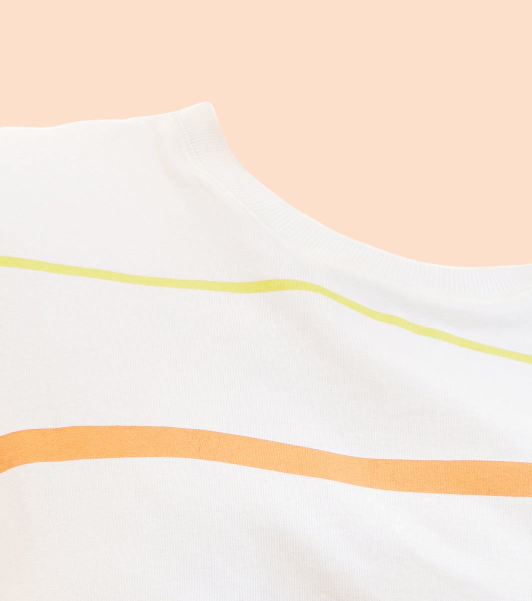 Enamor E3S5 High Low Tee Stripe - Short Sleeve Crew Neck Stretch Cotton Tee with Stylish Stripes