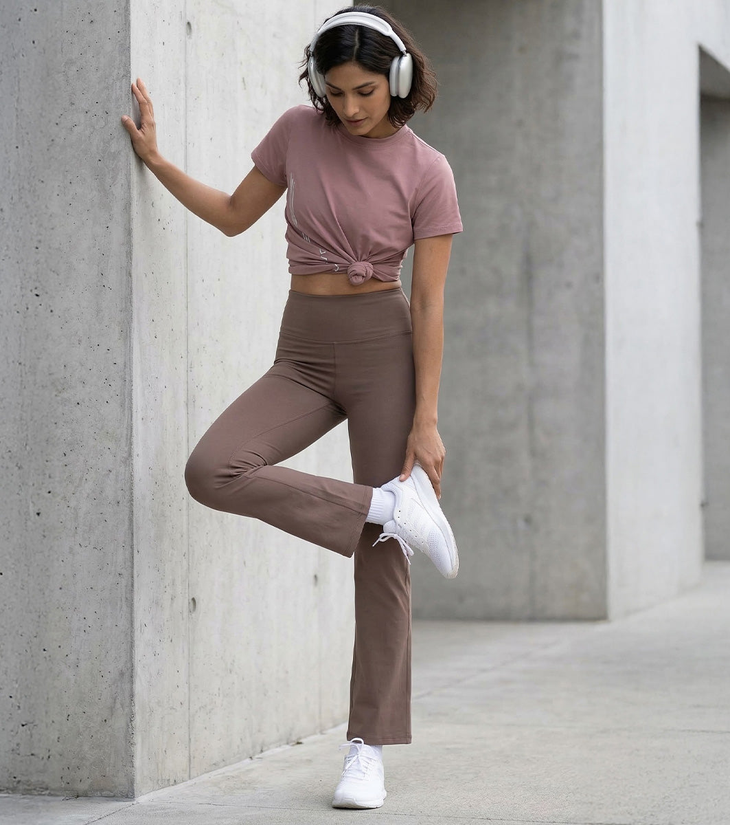 Enamor Fav Flare Pants – Butter-soft dry-fit, high-rise support & sleek flared style -A407 (Chocolate Brown)