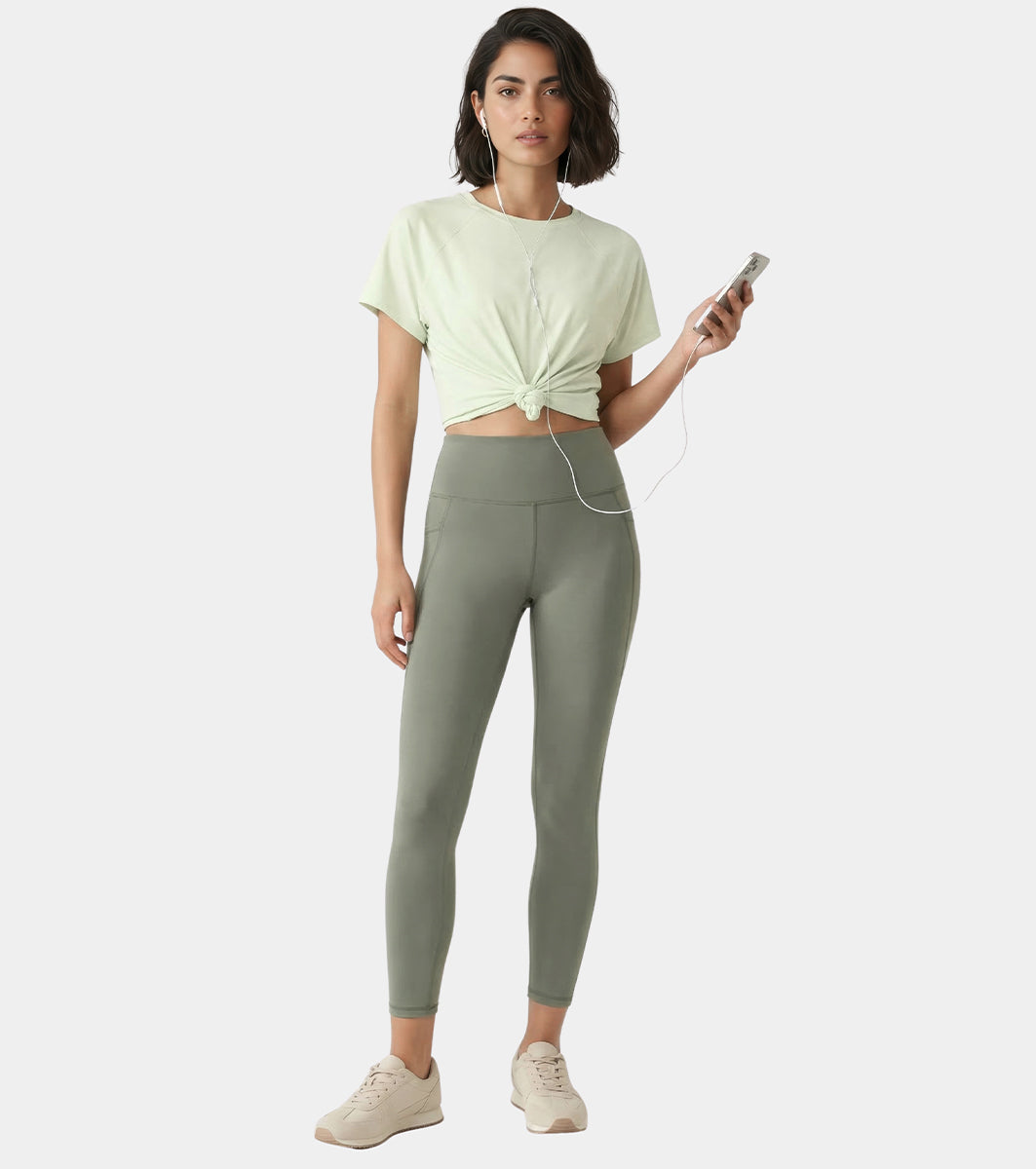 Enamor High rise 7/8th length Adjustable drawstring Workout leggings For Women - Hugged Fit, Quick Dry, Antimicrobial - A605 (Deep Lichen Green)