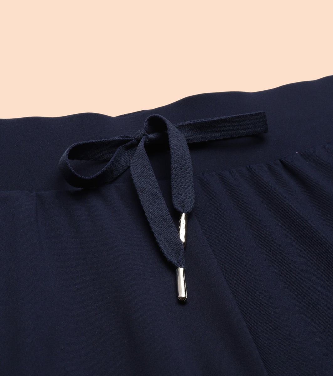Enamor Mid Rise 7/8th length Drawstring Closure Travel Pants For Women - Relaxed Fit, Quick Dry, Antimicrobial - E068 (Navy)