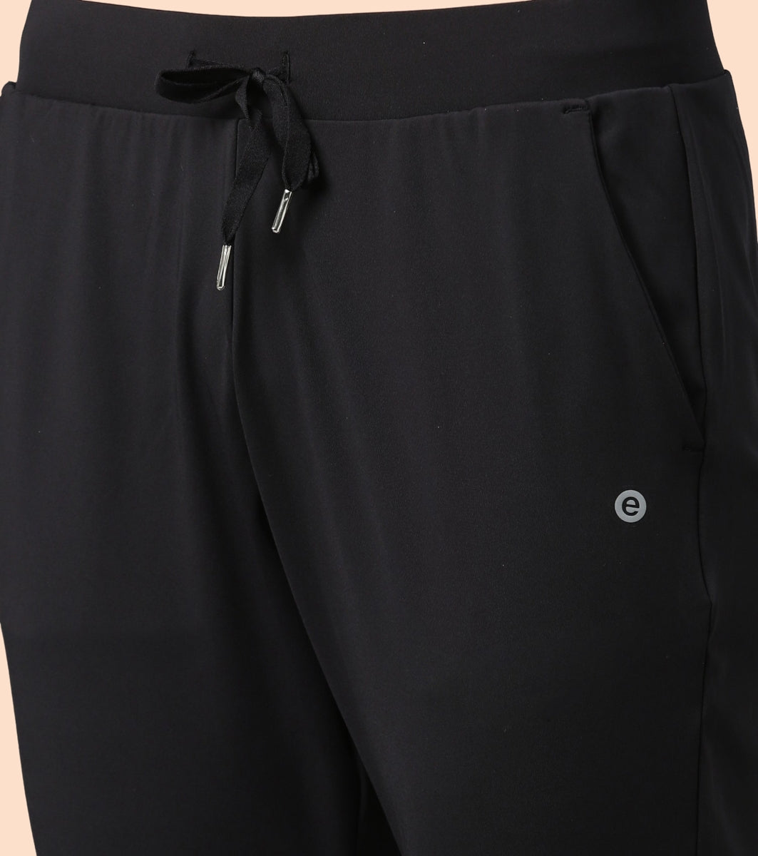 Enamor Mid Rise 7/8th length Drawstring Closure Travel Pants For Women - Relaxed Fit, Quick Dry, Antimicrobial - E068 (Jet Black)