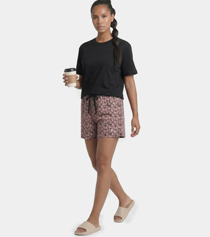 Enamor Drawstring Mid Thigh Length Mid Rise Basic Shorts - Relaxed Fit, Super Soft Cotton - E062 (Coastal Print)