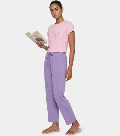 Enamor Mid Rise Regular Length Adjustable Drawstring Basic Home Lounge Pant for Women - Relaxed fit - E404 (Purple Haze)