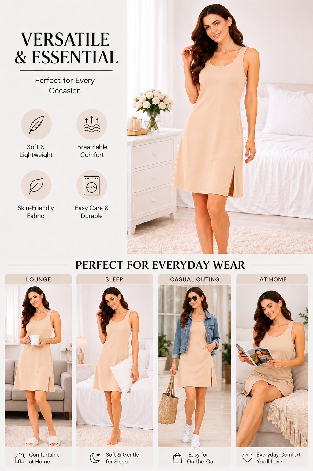 Diana Women’s Long Length Broad Strap Camisole | Soft Breathable Sleeveless Innerwear | Long Cami Top for Daily Wear & Layering