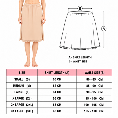 MYBODY Women's Cotton Mini Knee Length Under Skirt Half Slip Cotton Knit Mid Rise Elastic Waistband Side Slits for Movement