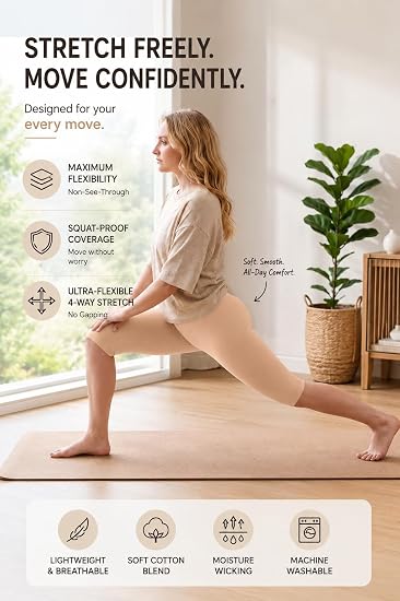 Women’s Cotton Knee Length Cycling Shorts | Stretchable Breathable Biker Gym Yoga Workout Shorts | Mid Waist Athletic Fit