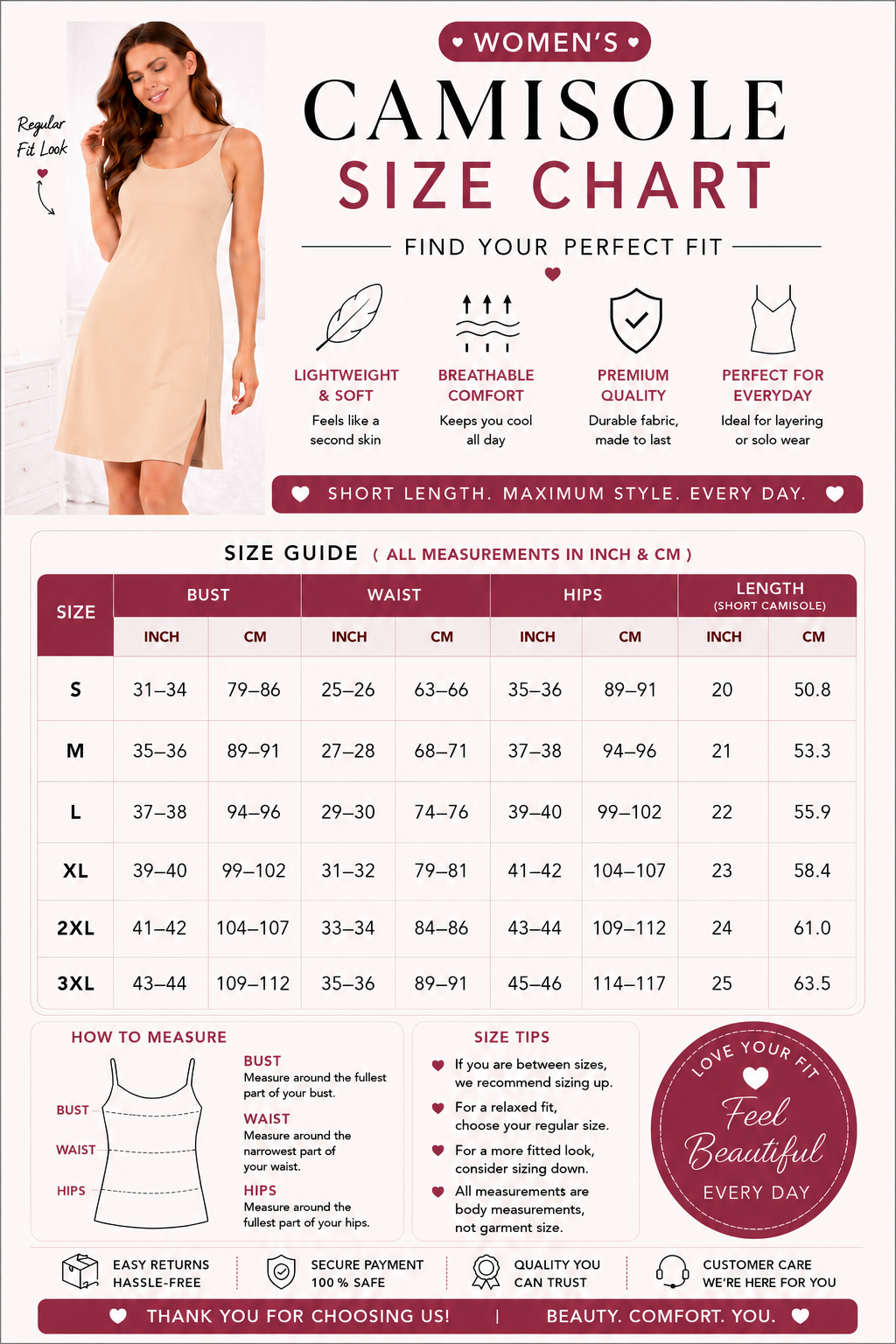 Diana Women’s Long Length Broad Strap Camisole | Soft Breathable Sleeveless Innerwear | Long Cami Top for Daily Wear & Layering