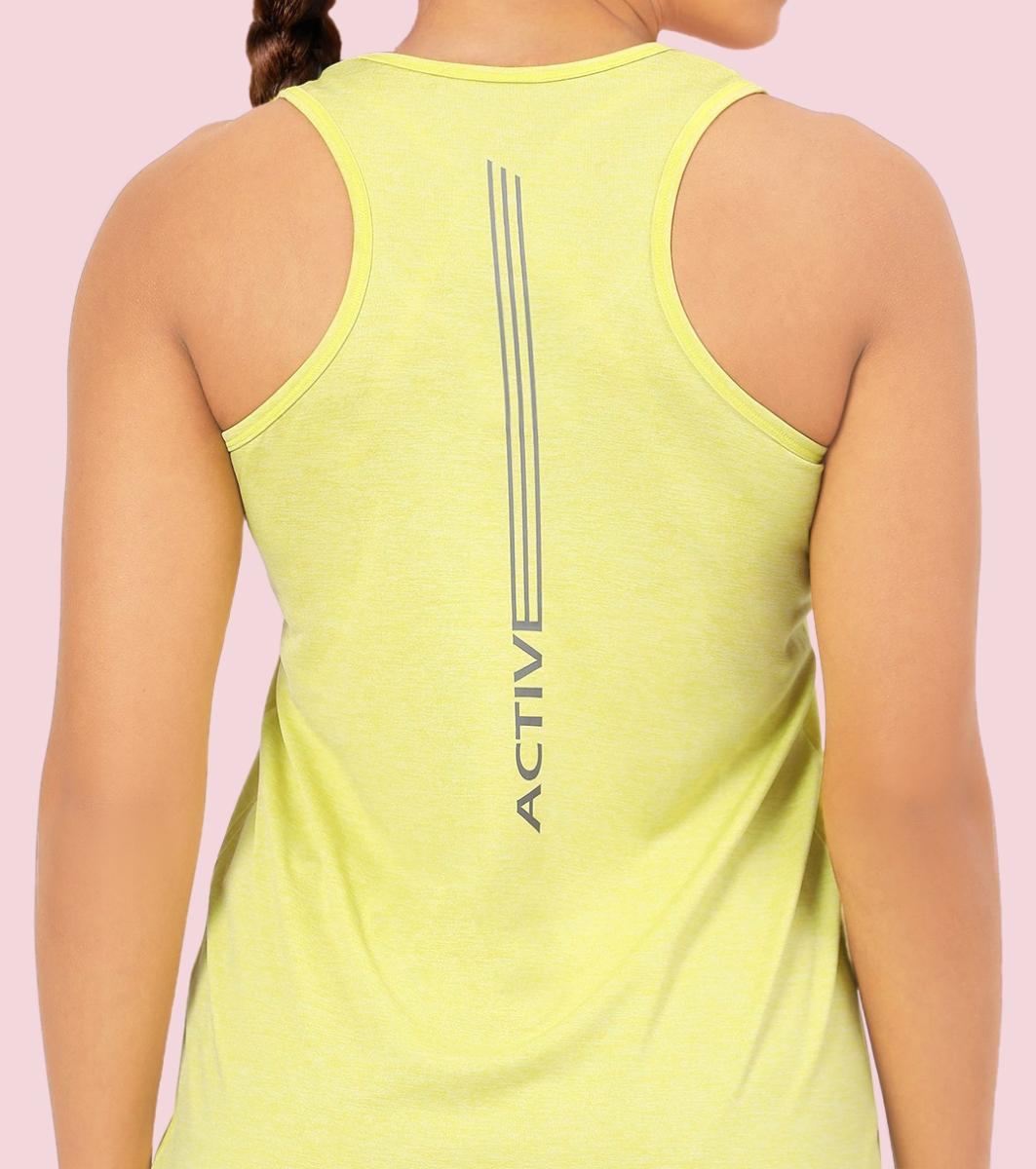 Enamor Sleeveless Round Neck Regular Length Tank T-Shirt - Slim Fit, Quick Dry, Antimicrobial - A308 (Cyber Lime Mel)