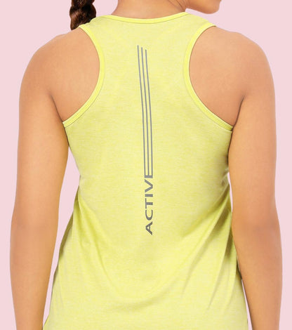Enamor Sleeveless Round Neck Regular Length Tank T-Shirt - Slim Fit, Quick Dry, Antimicrobial - A308 (Cyber Lime Mel)